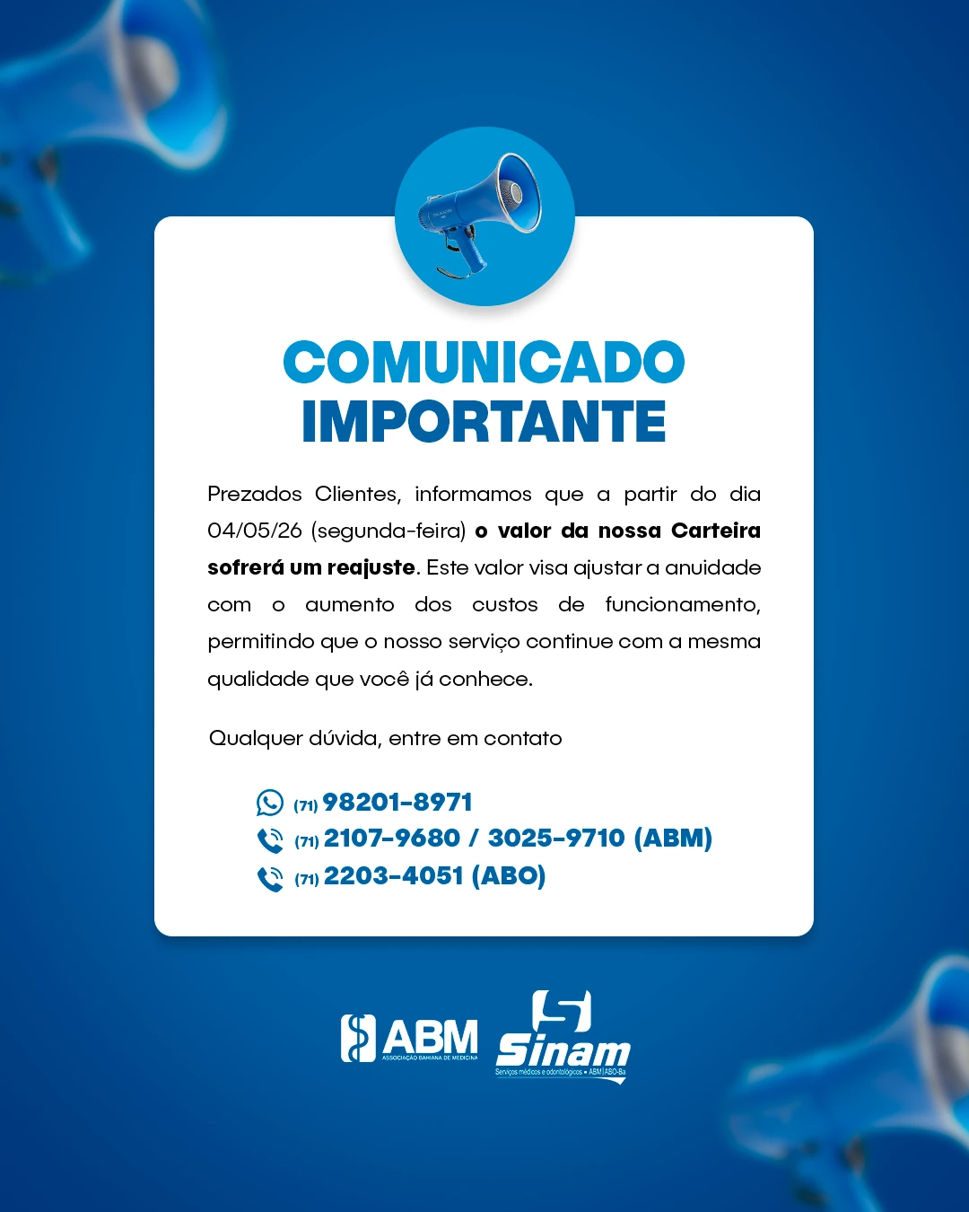 Comunicado reajuste
